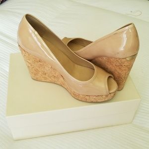 Jimmy Choo Apina Nude Peep Toe Wedges